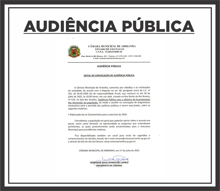 Câmara de Ariranha abre concurso para Contador