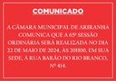 Comunicado: 65ª Sessão Ordinária da Câmara Municipal de Ariranha Comunicado: 65ª Sessão Ordinária da Câmara Municipal de Ariranha